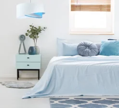 Online BPS Koncept Pendelleuchte rund Ø 50 cm E27 Weiß Blau Stoff Velours Optik