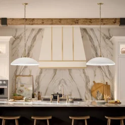 Hot Elstead Pendelleuchte rund Ø 50,8 cm Metall E27 Vintage Weiß Bronze