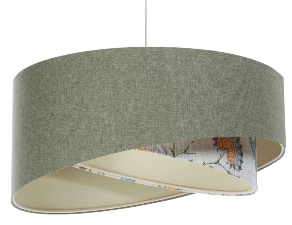 Online BPS Koncept Pendelleuchte rund D: 40 cm E27 Grün Weiß Floral verstellbar