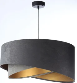 BPS Koncept Pendelleuchte rund D: 50 cm Grau Gold E27 Stoffschirm* Bürolampen|Schlafzimmer Lampen