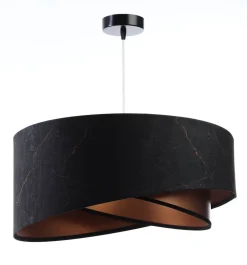 BPS Koncept Pendelleuchte rund Stoff D: 50 cm E27 in Schwarz Kupfer* Bürolampen|Schlafzimmer Lampen