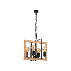 Best Lamkur Pendelleuchte Rustikal Holz Metall Schwarz 4-flammig E27