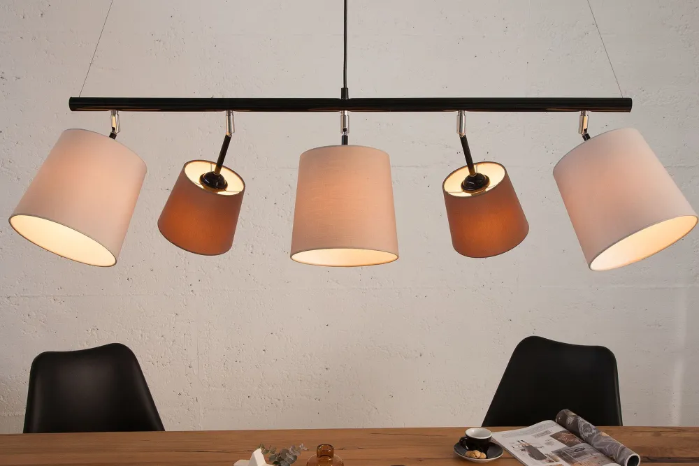 Invicta Interior Pendelleuchte Schwarz Braun Beige Stoff Metall 5-flmg* Hängelampen|Bürolampen