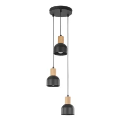 TK Lighting Pendelleuchte Schwarz E27 3-flammig Metall Holz PRESTON* Hängelampen|Esszimmer Lampen