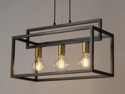 Sigma Pendelleuchte Schwarz Gold E27 3-flammig 58 cm lang* Hängelampen|Wohnzimmerlampen