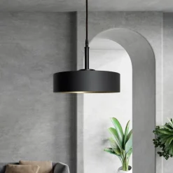 Giovanni Battista Pendelleuchte Schwarz Gold E27 Ø 30 cm Messing Eisen* Hängelampen|Feuchtraumleuchten