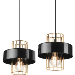 Lamkur Pendelleuchte Schwarz Gold B: 40 cm Metall 2-flammig E27