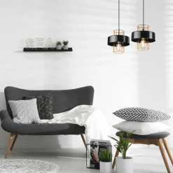 Lamkur Pendelleuchte Schwarz Gold B: 40 cm Metall 2-flammig E27