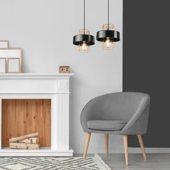 Lamkur Pendelleuchte Schwarz Gold B: 40 cm Metall 2-flammig E27