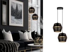 Belis Pendelleuchte Schwarz Gold Metall 2-flammig B:40 cm E27* Hängelampen|Bürolampen