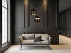 Belis Pendelleuchte Schwarz Gold Metall 2-flammig B:40 cm E27* Hängelampen|Bürolampen