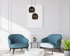 Belis Pendelleuchte Schwarz Gold Metall 2-flammig B:40 cm E27* Hängelampen|Bürolampen