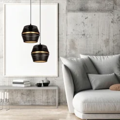 Belis Pendelleuchte Schwarz Gold Metall 2-flammig B:40 cm E27* Hängelampen|Bürolampen