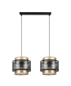 Clearance Belis Pendelleuchte Schwarz Gold 2-flammig E27 Stoff blendarm