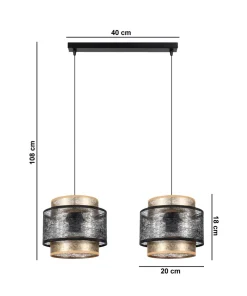 Clearance Belis Pendelleuchte Schwarz Gold 2-flammig E27 Stoff blendarm