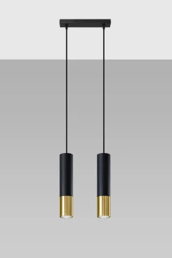 Sollux Pendelleuchte Schwarz Gold verstellbar 2-flammig GU10* Wohnzimmerlampen|Moderne Lampen