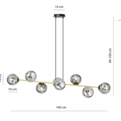 Discount Emibig Pendelleuchte Schwarz Graphit Gold 140 cm lang Rauchglas