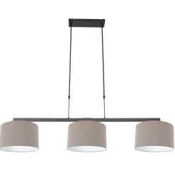Best Steinhauer Pendelleuchte Schwarz Grau Metall Stoff 140 cm wohnlich