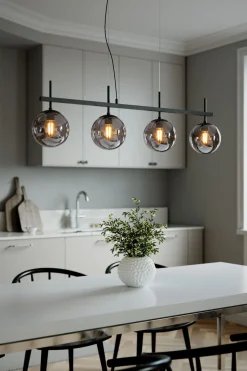 By Rydéns Pendelleuchte Schwarz Grau B: 117 cm Metall Rauchglas 4x E27