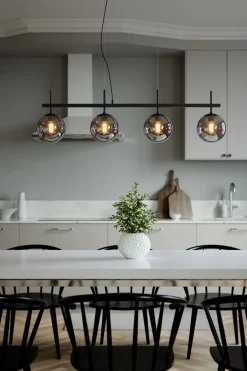 By Rydéns Pendelleuchte Schwarz Grau B: 117 cm Metall Rauchglas 4x E27