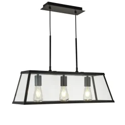 Searchlight Pendelleuchte Schwarz Klar B: 65 cm 3x E27 Glas Metall
