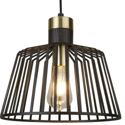 Searchlight Pendelleuchte Schwarz Messing E27 Ø 30 cm Metall* Hängelampen|Bürolampen