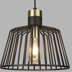 Searchlight Pendelleuchte Schwarz Messing E27 Ø 30 cm Metall* Hängelampen|Bürolampen