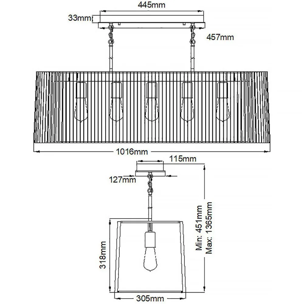 Best Elstead Pendelleuchte Schwarz Messing B: 101,6 cm 5x E27 Metall