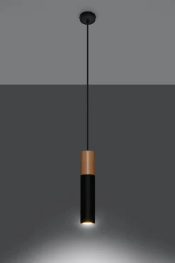 Sollux Pendelleuchte Schwarz Metall Holz Ø8cm Skandinavisch* Wohnzimmerlampen|Skandinavische Lampen