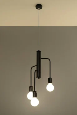 Sollux Pendelleuchte Schwarz Metall Retro 3-flammig E27 NERVIA* Hängelampen|Esszimmer Lampen