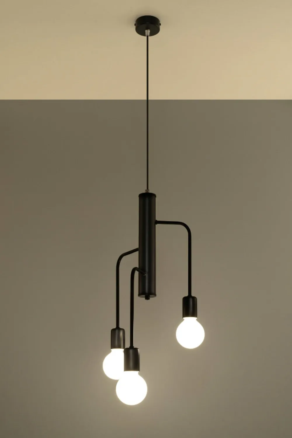 Sollux Pendelleuchte Schwarz Metall Retro 3-flammig E27 NERVIA* Hängelampen|Esszimmer Lampen