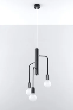 Sollux Pendelleuchte Schwarz Metall Retro 3-flammig E27 NERVIA* Hängelampen|Esszimmer Lampen