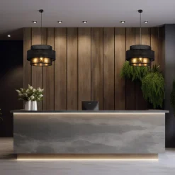 TK Lighting Pendelleuchte Schwarz Stoff Ø 50 cm H: max. 160 cm 3x E27* Hängelampen|Bürolampen