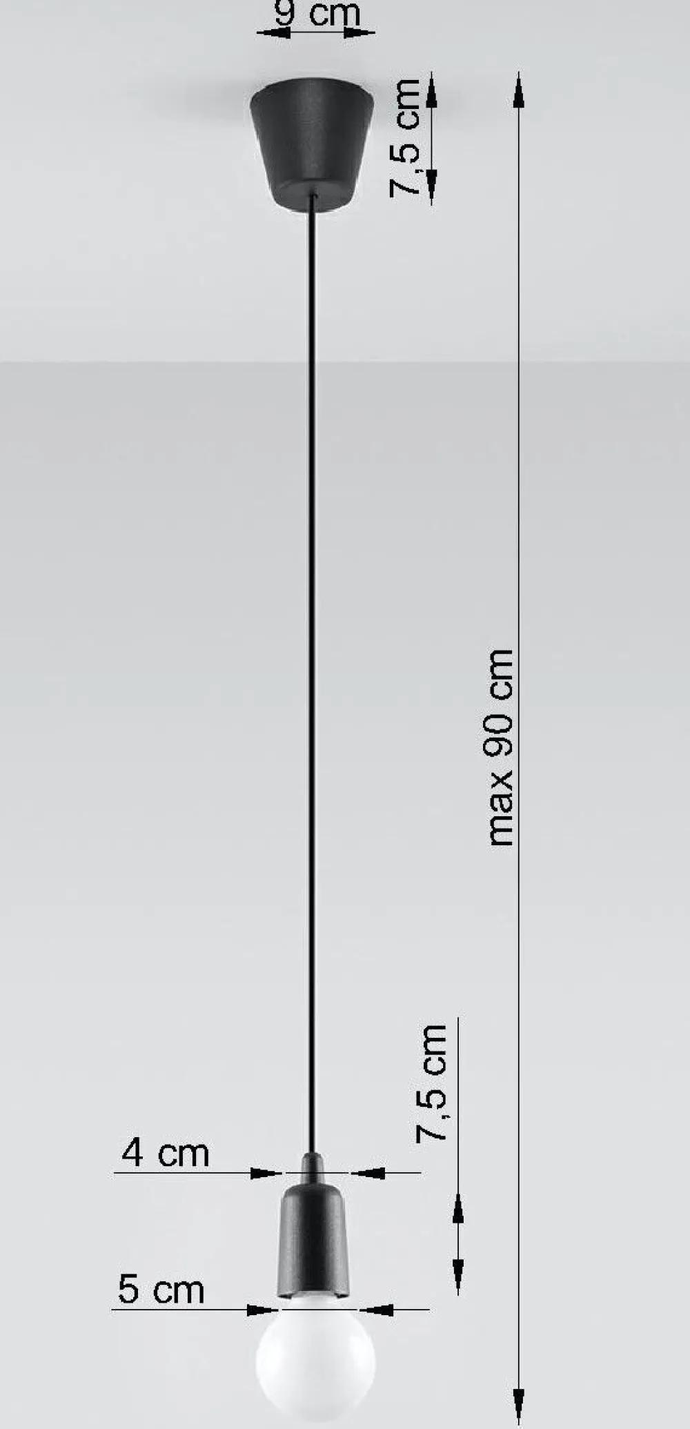 Sollux Pendelleuchte Schwarz verstellbar bis 90cm E27 NESSA* Wohnzimmerlampen|Retro Lampen