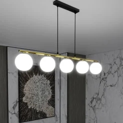 Clearance Emibig Pendelleuchte Schwarz Weiß Gold E14 Glas Metall 105 cm lang