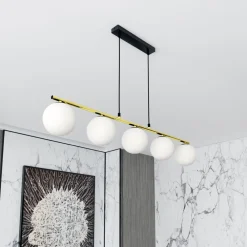 Clearance Emibig Pendelleuchte Schwarz Weiß Gold E14 Glas Metall 105 cm lang