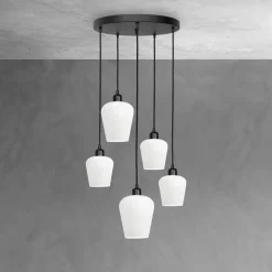 Giovanni Battista Pendelleuchte Schwarz Weiß Ø 45 cm Messing Eisen Glas 5x E27* Hängelampen|Bürolampen