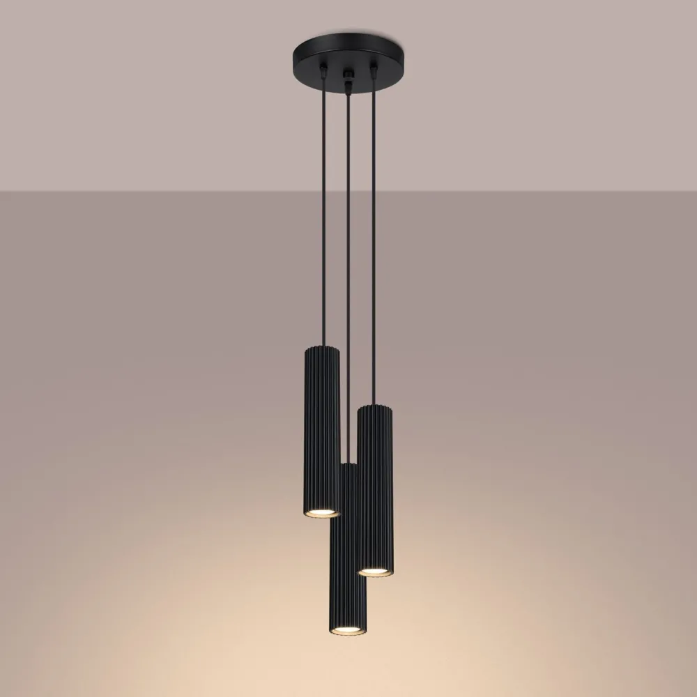 Sollux Pendelleuchte Schwarz 3x GU10 schmal Ø 19,5 cm Alu Modern* Hängelampen|Bürolampen