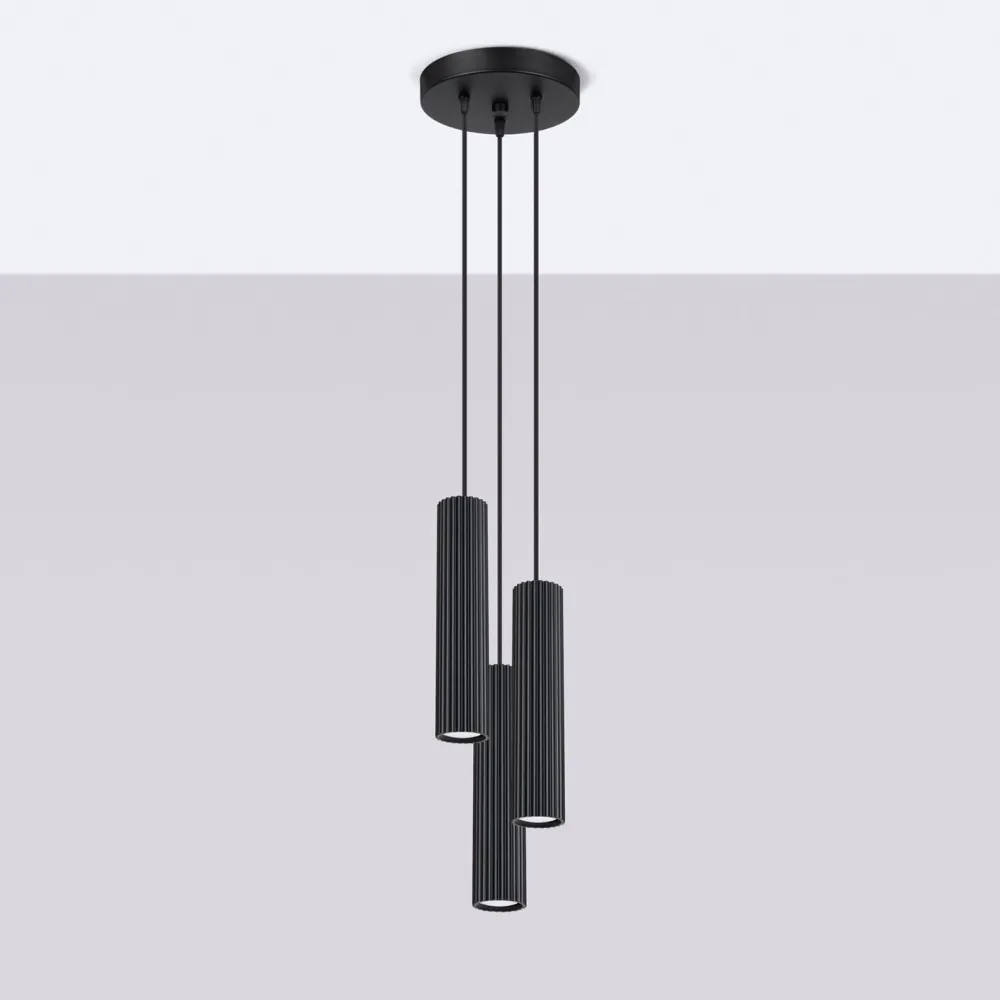 Sollux Pendelleuchte Schwarz 3x GU10 schmal Ø 19,5 cm Alu Modern* Hängelampen|Bürolampen