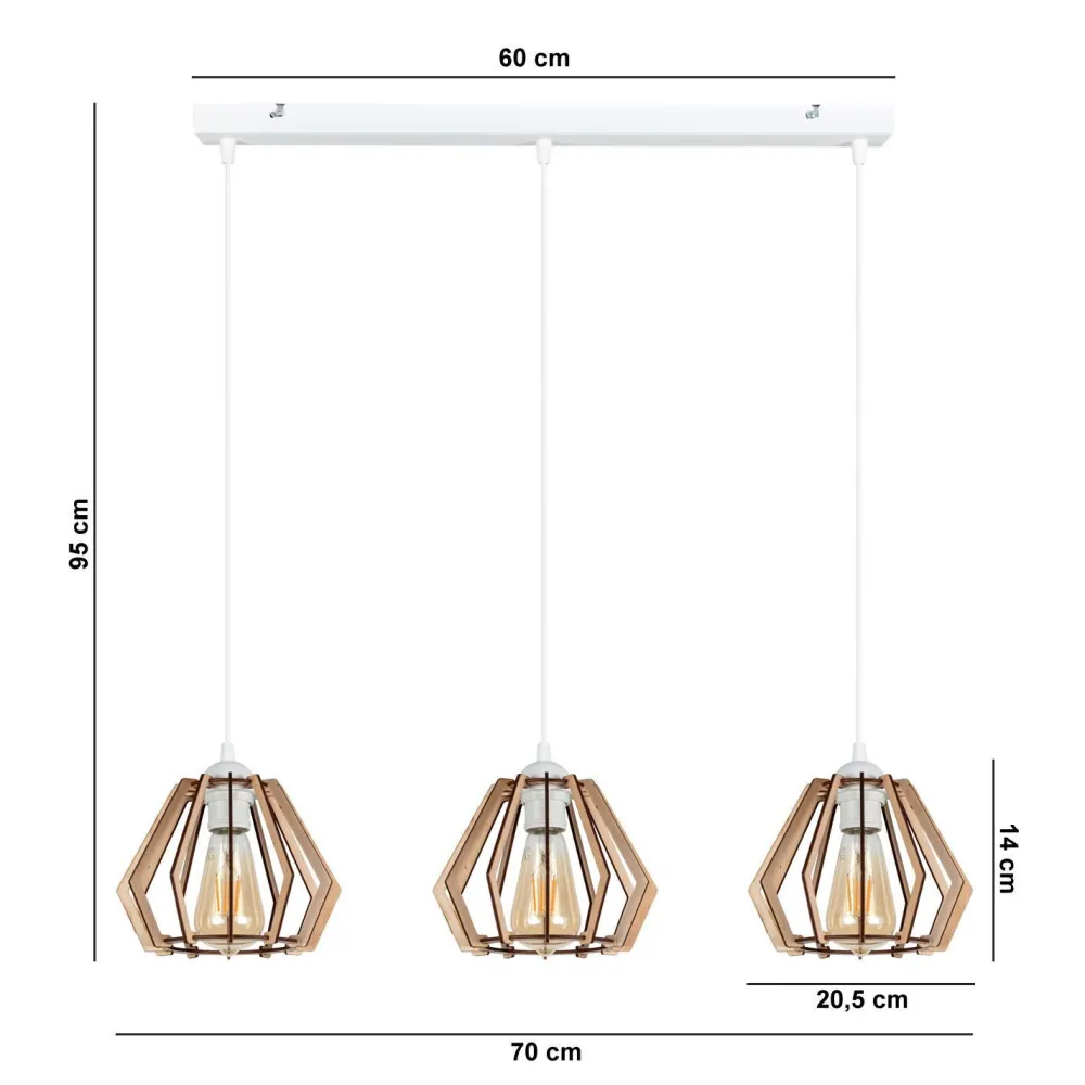 Online Belis Pendelleuchte Skandinavisch Holz Metall Weiß E27 3-flmg