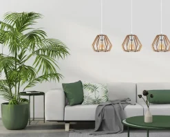 Online Belis Pendelleuchte Skandinavisch Holz Metall Weiß E27 3-flmg