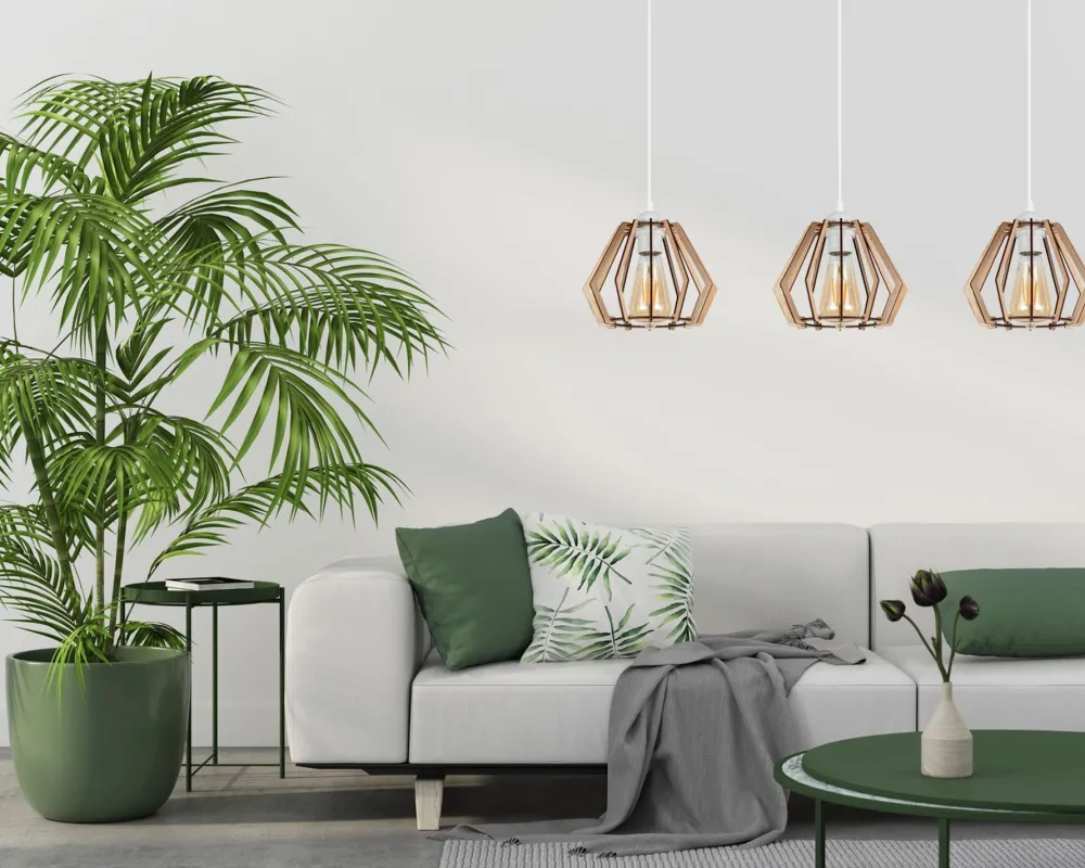 Online Belis Pendelleuchte Skandinavisch Holz Metall Weiß E27 3-flmg