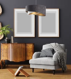 BPS Koncept Pendelleuchte Stoff Dunkelgrau Gold E27 rund Ø 50 cm* Hängelampen|Bürolampen