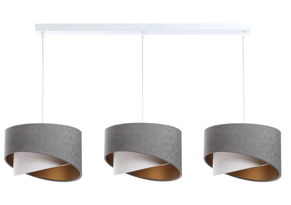 BPS Koncept Pendelleuchte Stoff 3-flammig in Weiß Grau Gold E27 B: 87 cm* Hängelampen|Bürolampen