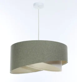 BPS Koncept Pendelleuchte Stoff Grün Creme E27 rund Ø 40 cm Modern* Hängelampen|Bürolampen