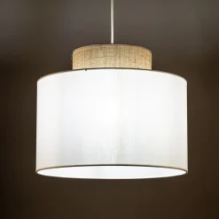 TK Lighting Pendelleuchte Stoff Jute E27 Ø 38 cm H: max. 1,7 m Weiß Natur