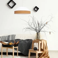 Discount Belis Pendelleuchte Stoff Schirm Weiß Natur E27 Ø45 cm rund