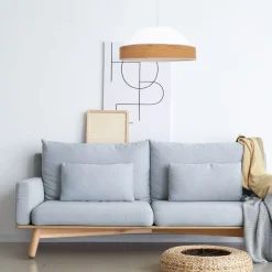 Discount Belis Pendelleuchte Stoff Schirm Weiß Natur E27 Ø45 cm rund