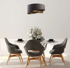 BPS Koncept Pendelleuchte Stoff verstellbar E27 Stoff in Grau Gold* Wohnzimmerlampen|Esszimmer Lampen