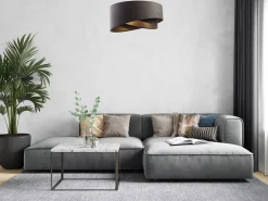 BPS Koncept Pendelleuchte Stoff verstellbar E27 Stoff in Grau Gold* Wohnzimmerlampen|Esszimmer Lampen